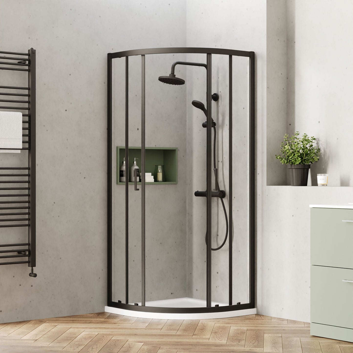 [BEETQ80BP] Almington 6mm Toughened Safety Glass Quadrant Shower Enclosure - H: 1900mm - Choice of Size and Profile Finish - Lifestyle 2