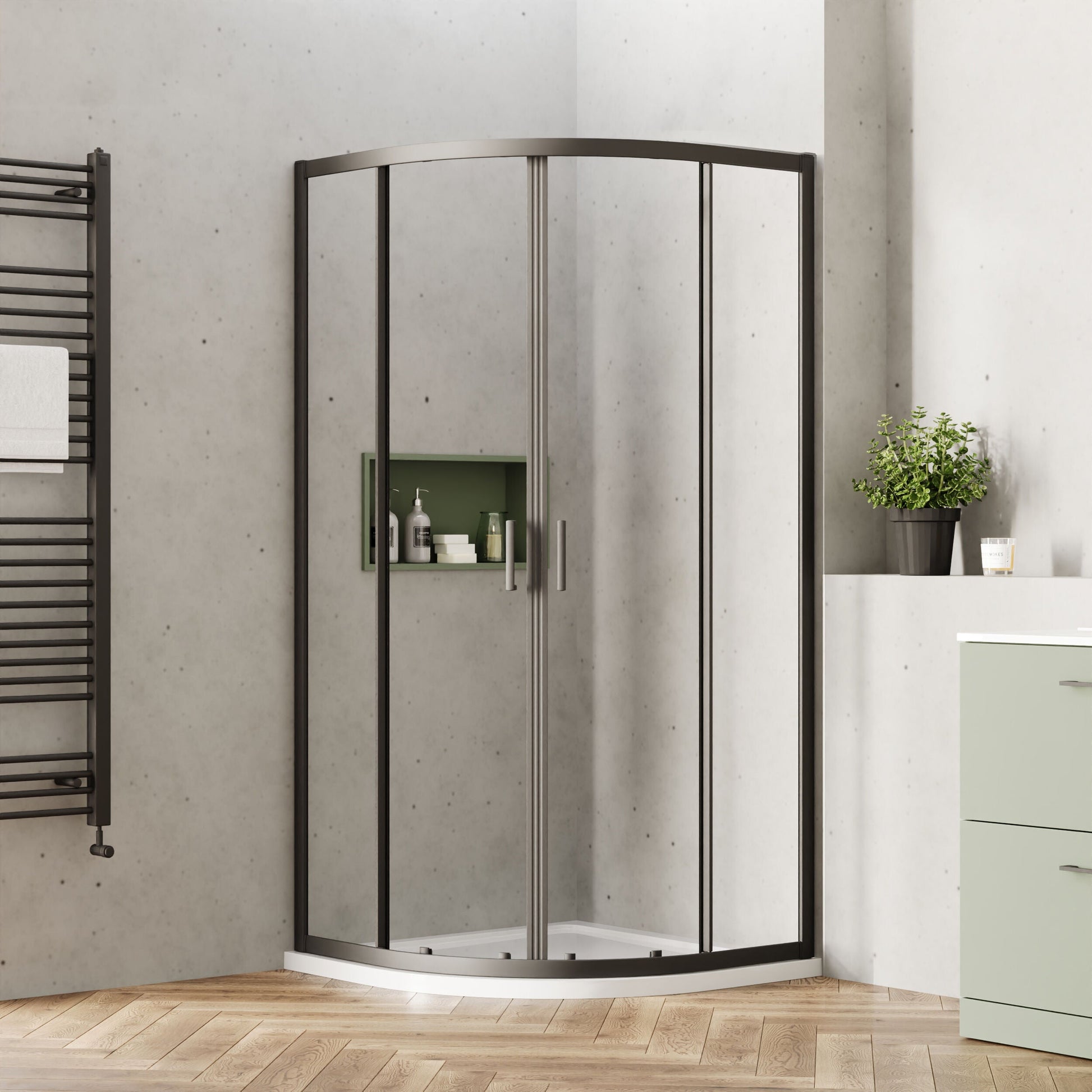 [BEETQ90BP] Almington 6mm Toughened Safety Glass Quadrant Shower Enclosure - H: 1900mm - Choice of Size and Profile Finish - Lifestyle 1