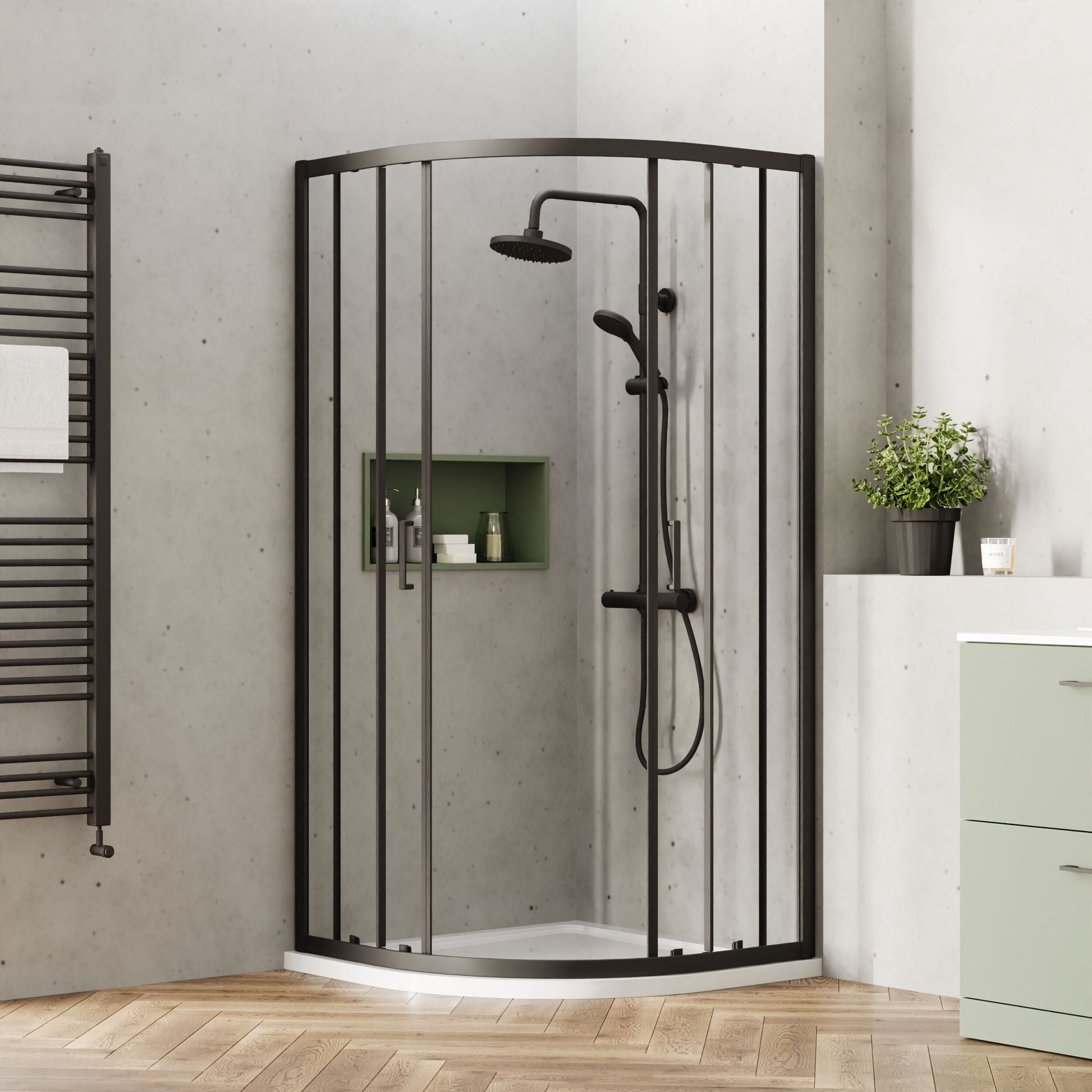 [BEETQ90BP] Almington 6mm Toughened Safety Glass Quadrant Shower Enclosure - H: 1900mm - Choice of Size and Profile Finish - Lifestyle 2