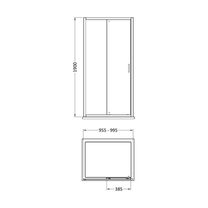[BEETSL10GM] 1000 x 1900mm Single Sliding Shower Door - Technical Drawing