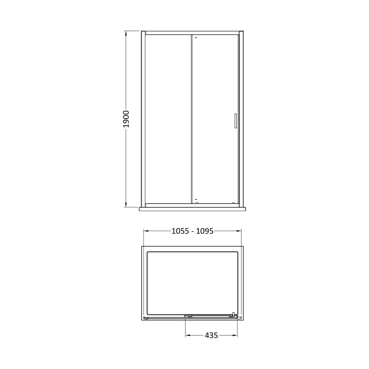 [BEETSL11BB] 1900 x 1100mm Sliding Shower Door - Technical Drawing