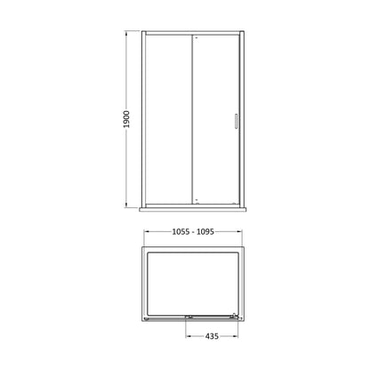 [BEETSL11GM] 1100 x 1900mm Single Sliding Shower Door - Technical Drawing