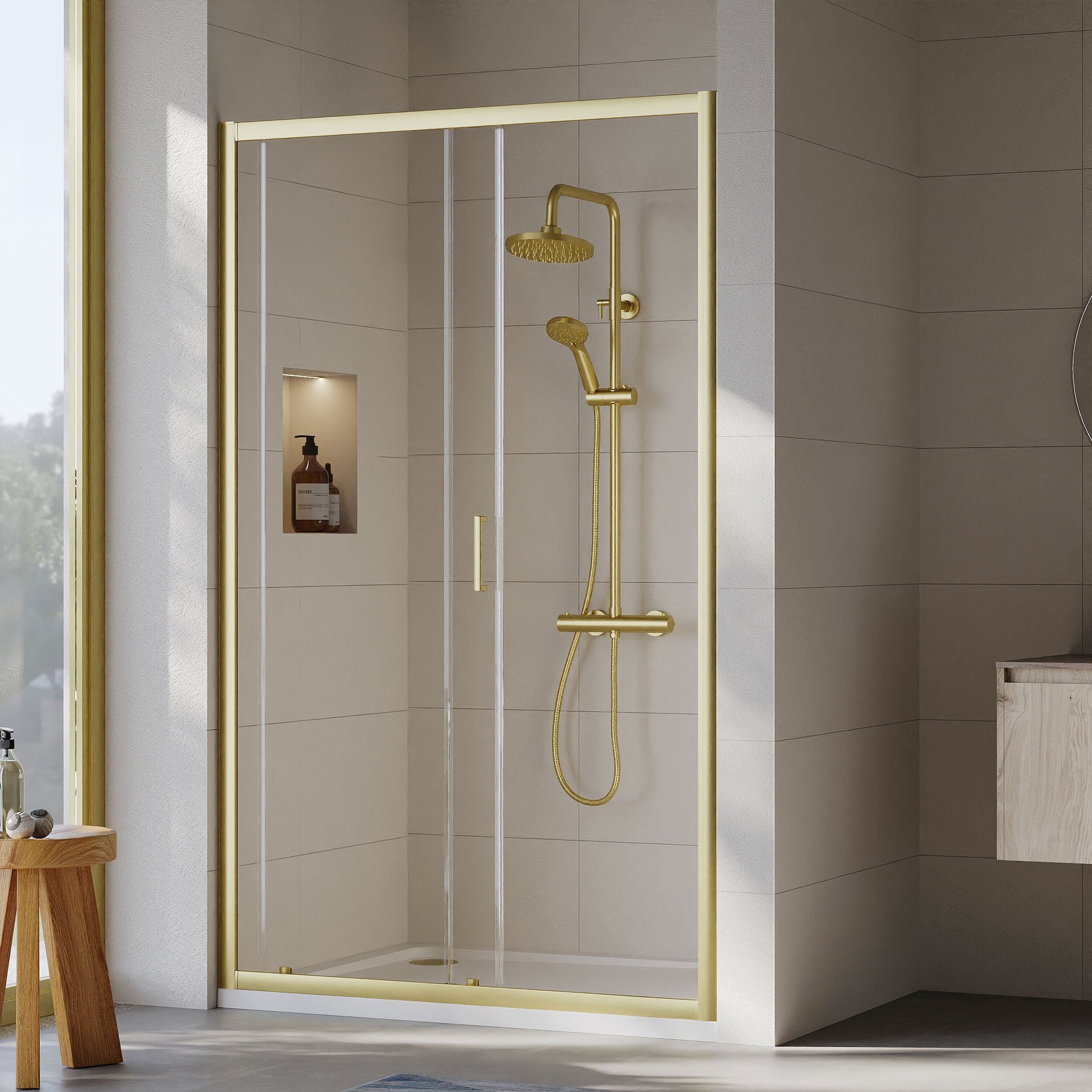 [BEETSL12BB] Almington 6mm Toughened Safety Glass Sliding Shower Door - H: 1900mm - Choice of Profile Finish - Lifestyle 2
