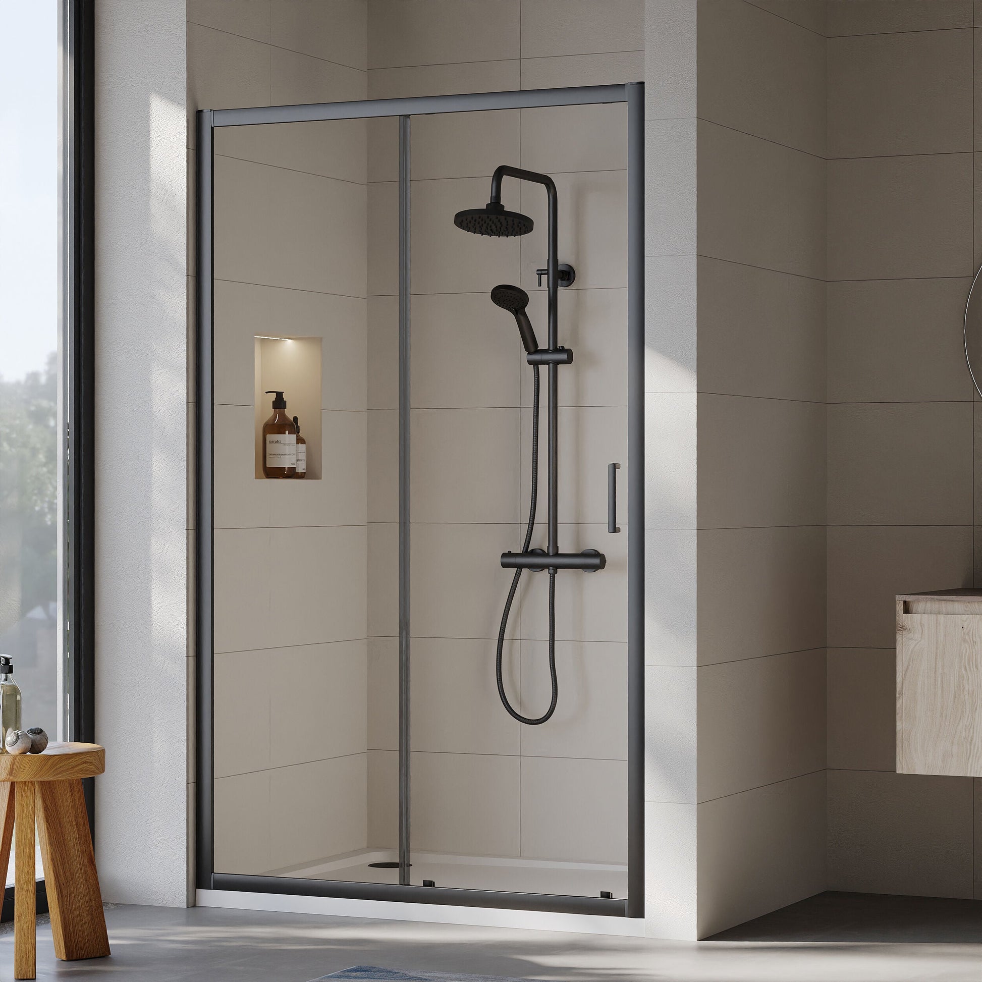 [BEETSL12BP] Almington 6mm Toughened Safety Glass Sliding Shower Door - H: 1900mm - Choice of Profile Finish - Lifestyle 1