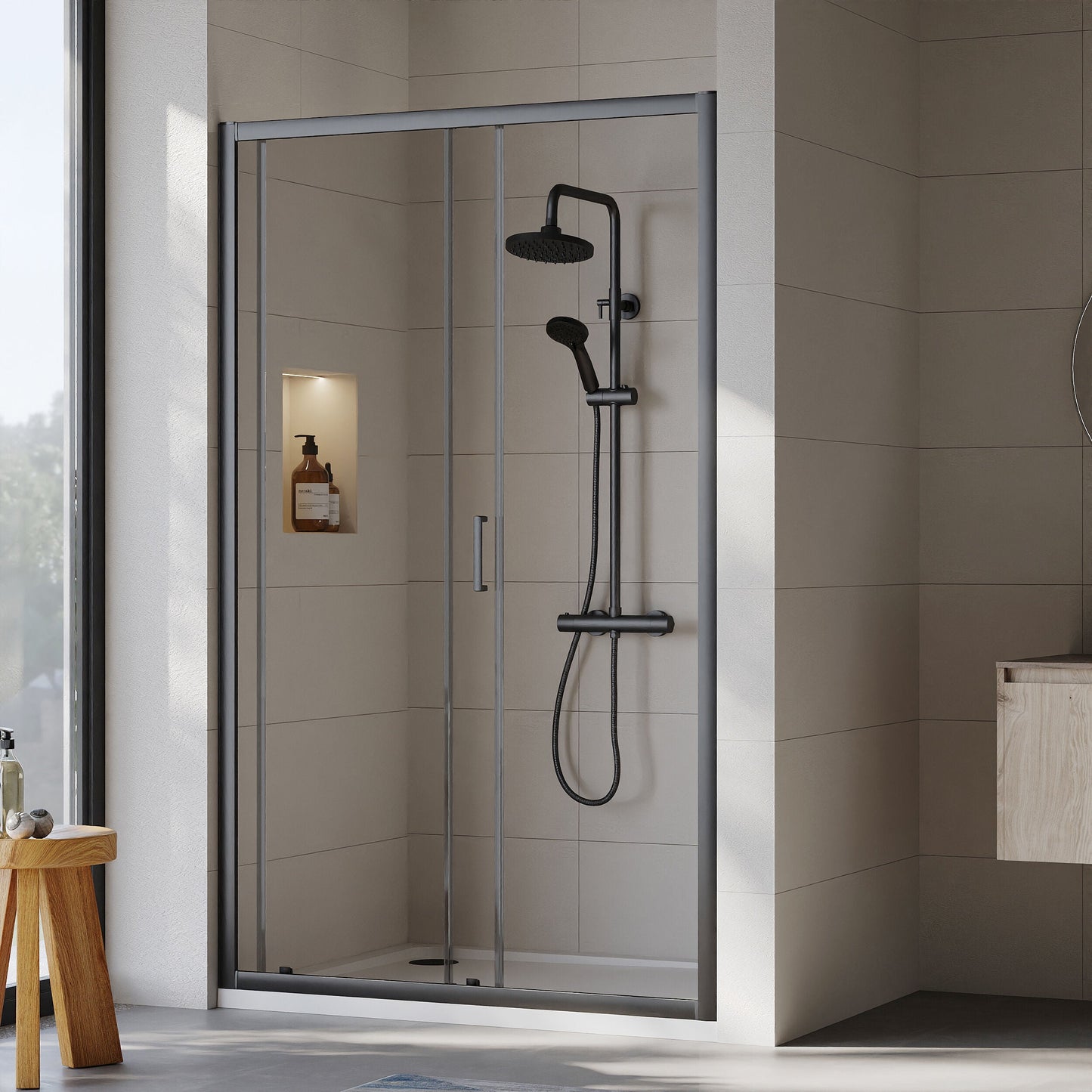 [BEETSL12BP] Almington 6mm Toughened Safety Glass Sliding Shower Door - H: 1900mm - Choice of Profile Finish - Lifestyle 2