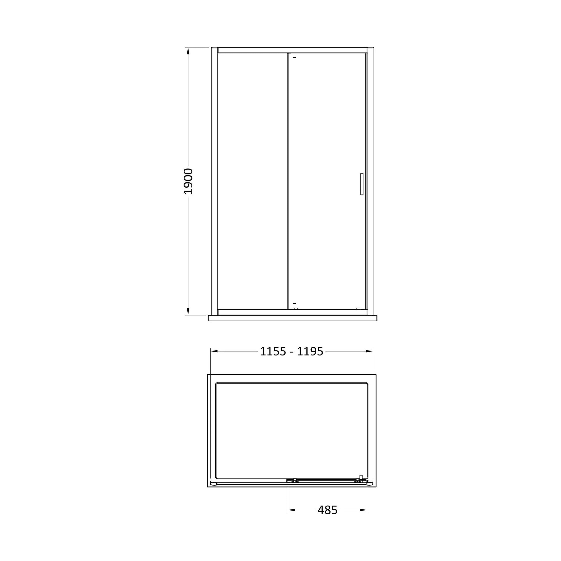 [BEETSL12GM] 1200 x 1900mm Single Sliding Shower Door - Technical Drawing