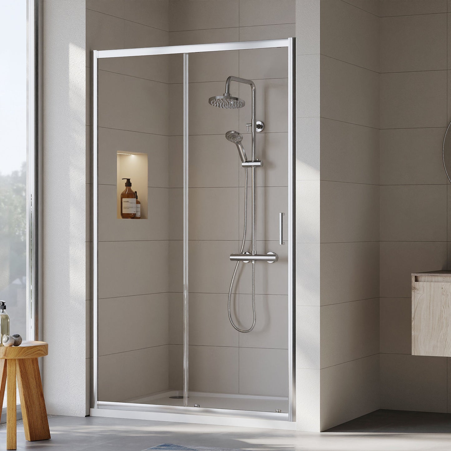 [BEETSL12] Almington 6mm Toughened Safety Glass Sliding Shower Door - H: 1900mm - Choice of Profile Finish - Lifestyle 1