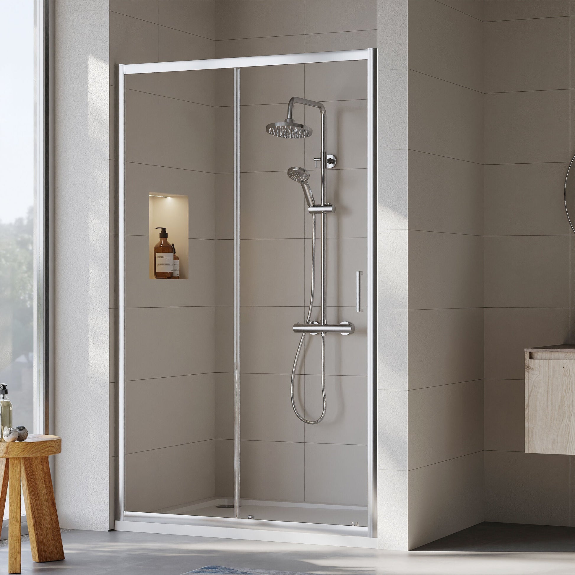 [BEETSL12] Almington 6mm Toughened Safety Glass Sliding Shower Door - H: 1900mm - Choice of Profile Finish - Lifestyle 1
