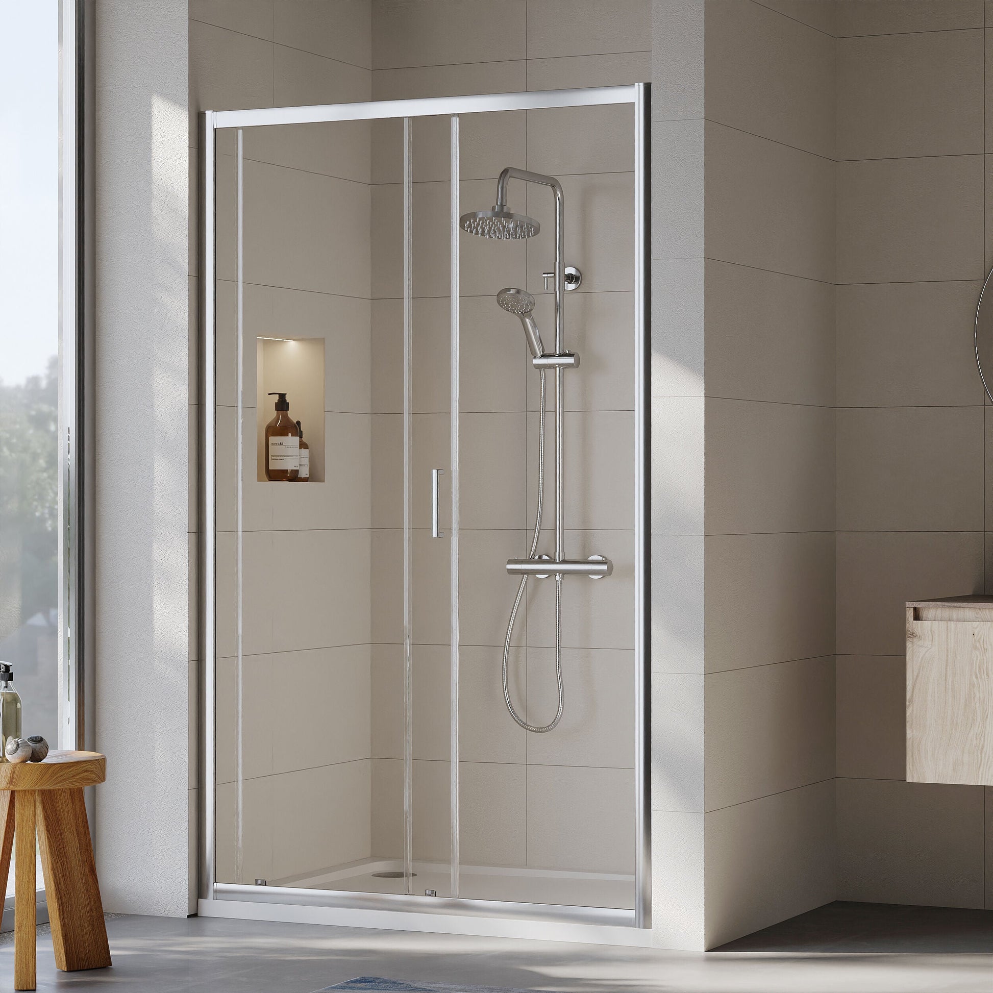 [BEETSL12] Almington 6mm Toughened Safety Glass Sliding Shower Door - H: 1900mm - Choice of Profile Finish - Lifestyle 2
