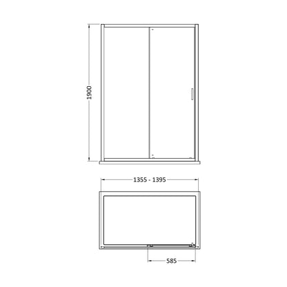 [BEETSL14BB] Almington 6mm Toughened Safety Glass Sliding Shower Door - H: 1900mm - Choice of Profile Finish - Technical Drawing