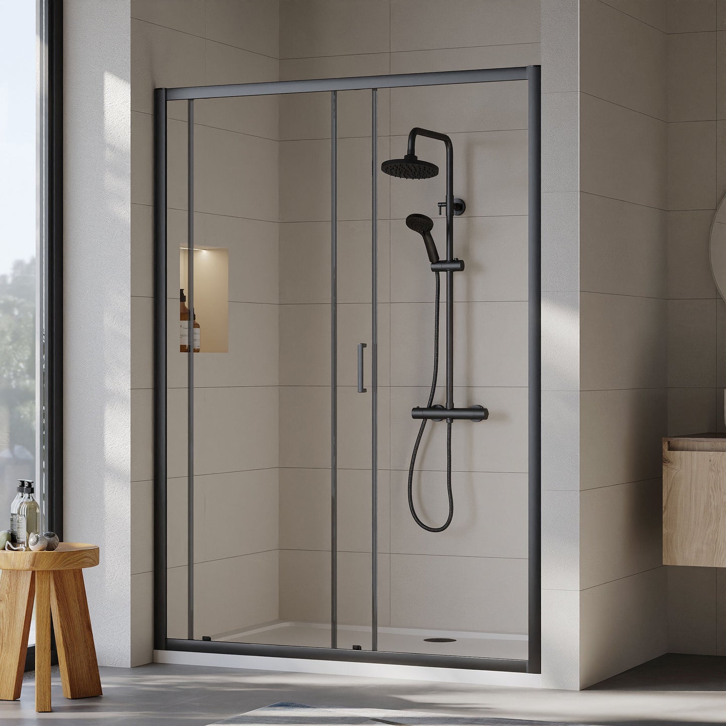 [BEETSL14BP] Almington 6mm Toughened Safety Glass Sliding Shower Door - H: 1900mm - Choice of Profile Finish - Lifestyle 2