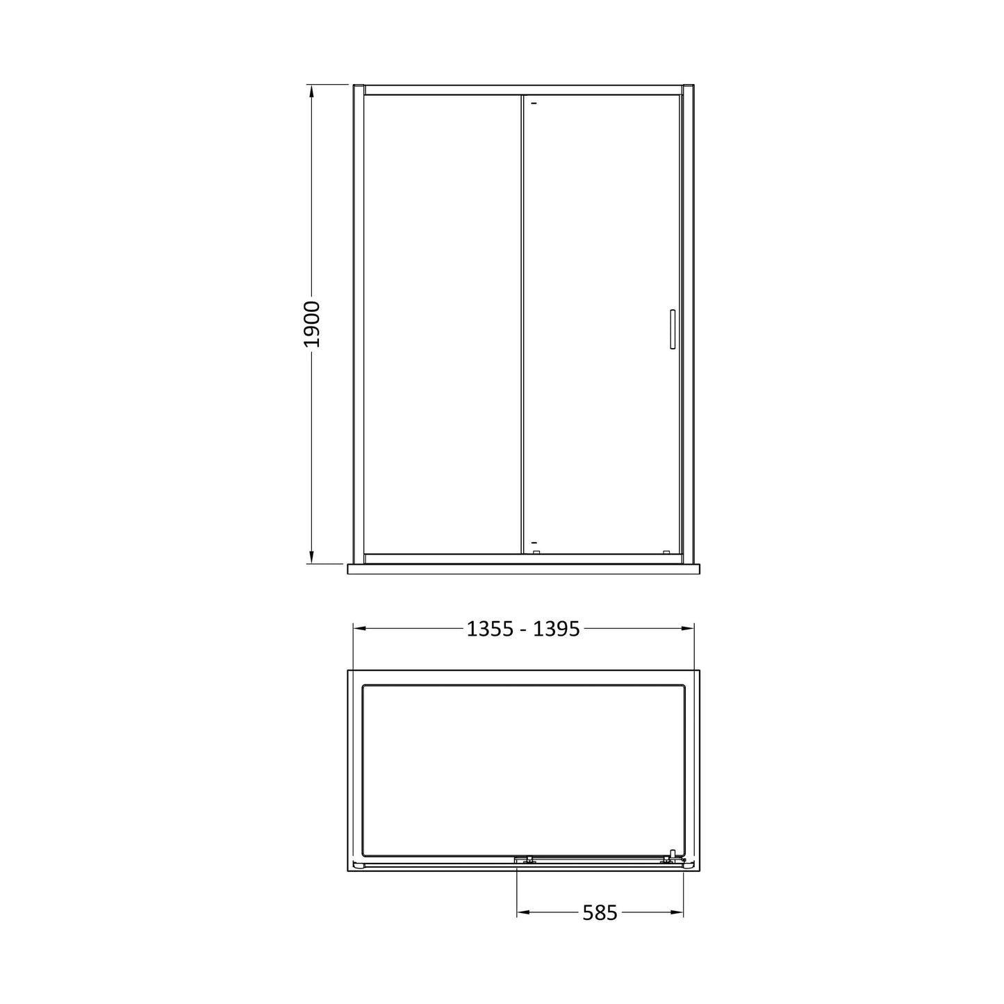 [BEETSL14] Almington 6mm Toughened Safety Glass Sliding Shower Door - H: 1900mm - Choice of Profile Finish - Technical Drawing