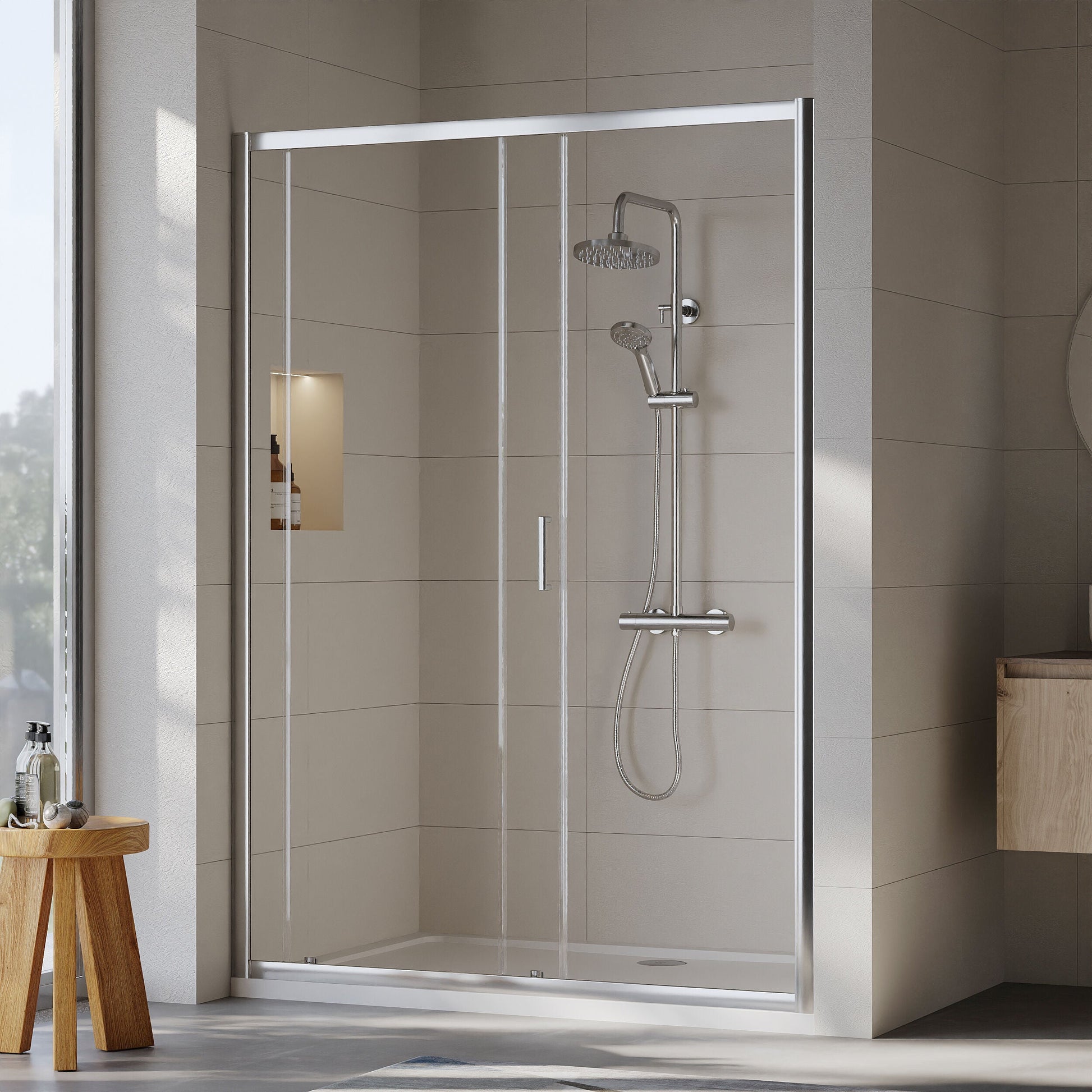 [BEETSL14] Almington 6mm Toughened Safety Glass Sliding Shower Door - H: 1900mm - Choice of Profile Finish - Lifestyle 2