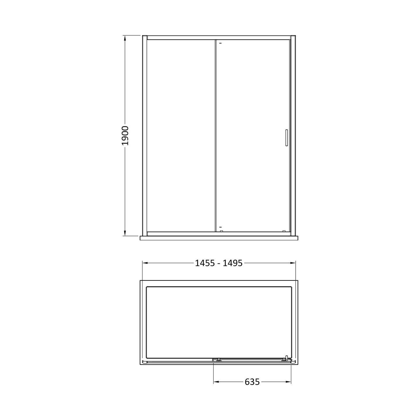 [BEETSL15BB] 1900 x 1500mm Sliding Shower Door - Technical Drawing