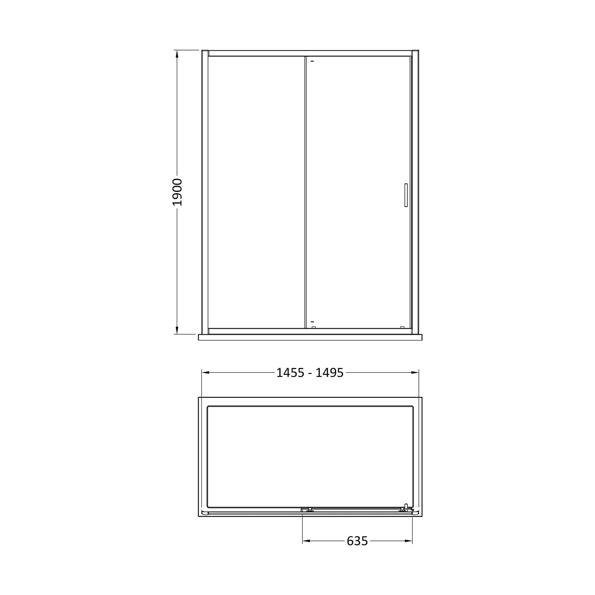 [BEETSL15] 1900 x 1500mm Sliding Shower Door - Technical Drawing
