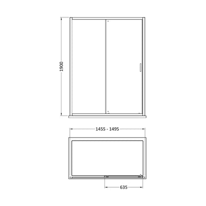 [BEETSL15] 1900 x 1500mm Sliding Shower Door - Technical Drawing