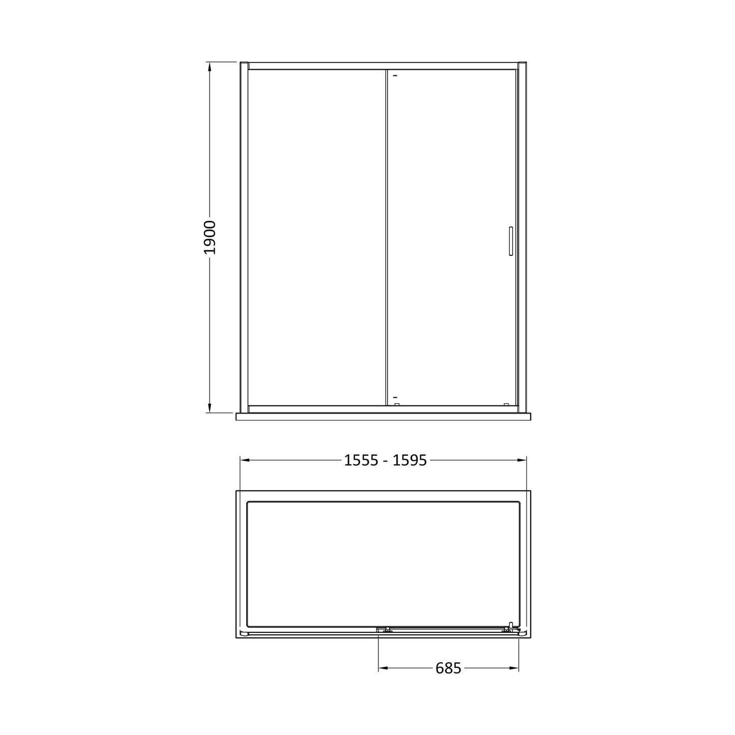 [BEETSL16] 1900 x 1600mm 6mm Toughened Safety Glass Sliding Shower Door - Chrome - Technical Drawing
