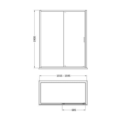 [BEETSL16] 1900 x 1600mm 6mm Toughened Safety Glass Sliding Shower Door - Chrome - Technical Drawing