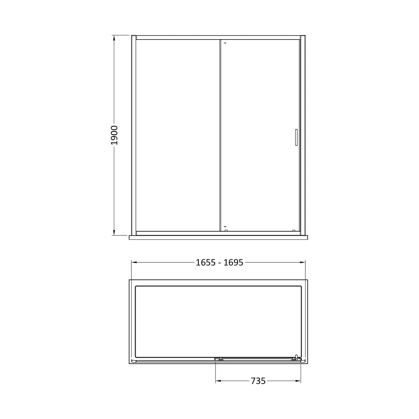 [BEETSL17BB] 1900 x 1700mm Sliding Shower Door - Technical Drawing