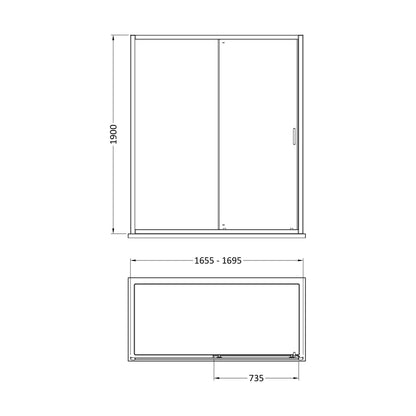 [BEETSL17BB] 1900 x 1700mm Sliding Shower Door - Technical Drawing