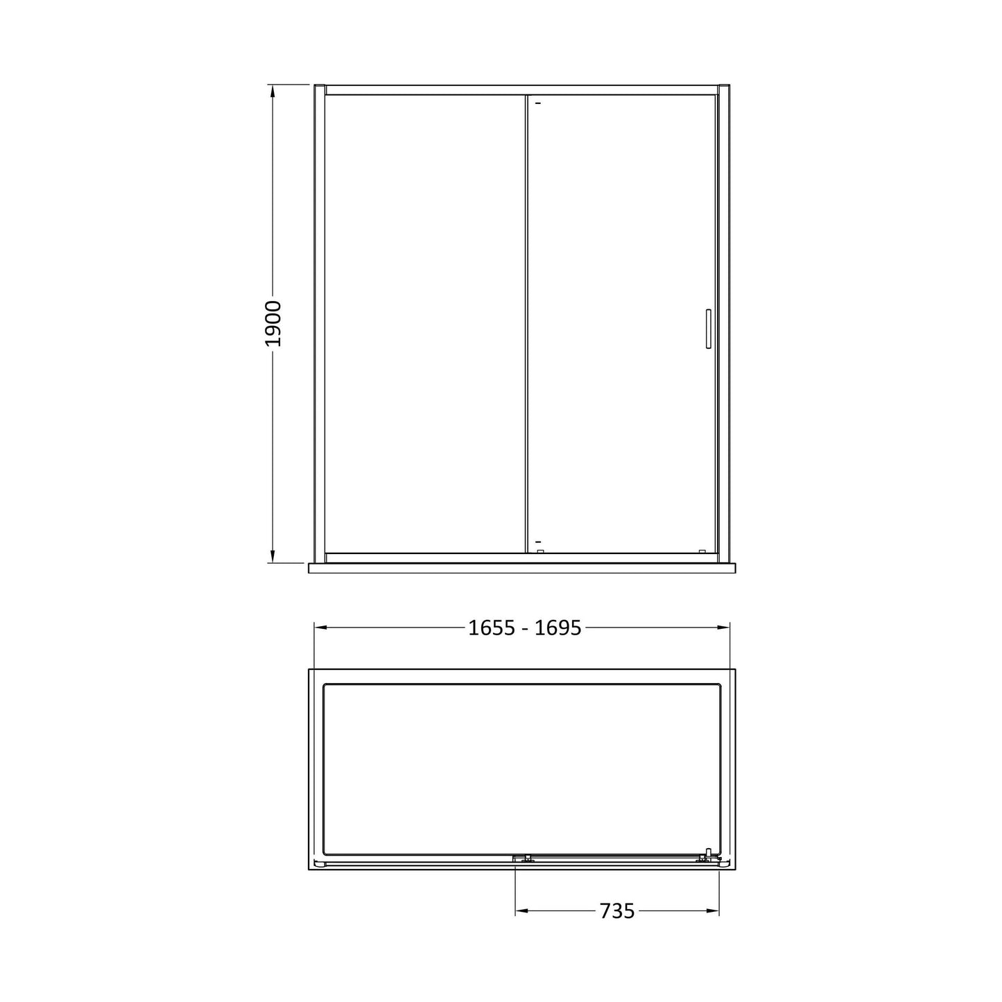 [BEETSL17GM] 1700 x 1900mm Single Sliding Shower Door - Technical Drawing