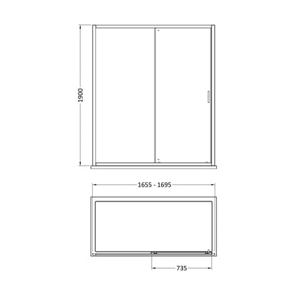 [BEETSL17GM] 1700 x 1900mm Single Sliding Shower Door - Technical Drawing