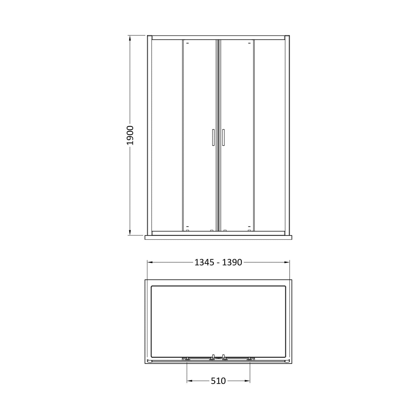 [BEETSLD14] 1900 x 1400mm Double Sliding Shower Door - Technical Drawing