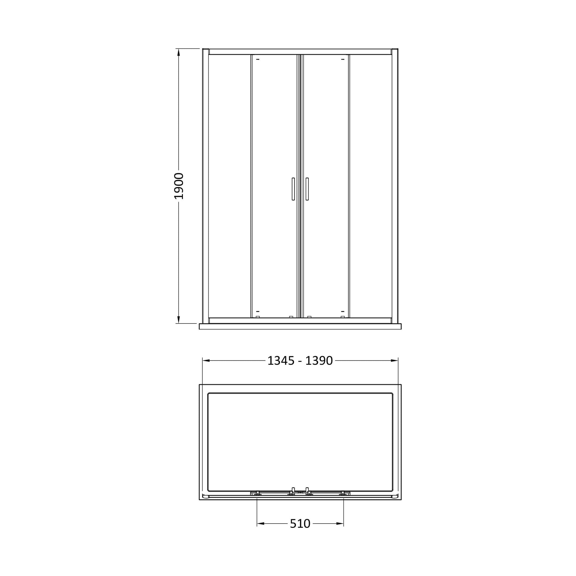 [BEETSLD14] 1900 x 1400mm Double Sliding Shower Door - Technical Drawing