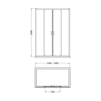 [BEETSLD14] 1900 x 1400mm Double Sliding Shower Door - Technical Drawing
