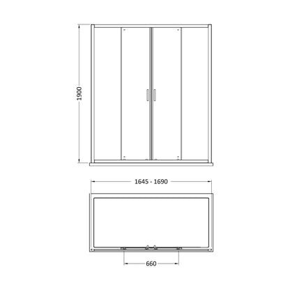 [BEETSLD17] 1900 x 1700mm Double Sliding Shower Door - Technical Drawing