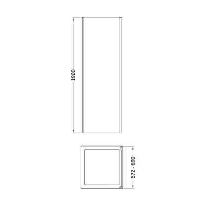 [BEETSP70BB] Almington 6mm Toughened Safety Glass Shower Side Panel - H: 1900mm - Choice of Size and Finish - Technical Drawing