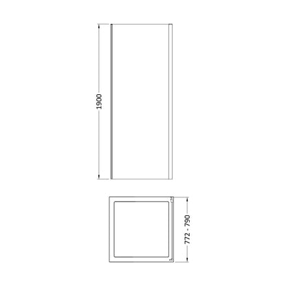 [BEETSP80BB] Almington 6mm Toughened Safety Glass Shower Side Panel - H: 1900mm - Choice of Size and Finish - Technical Drawing