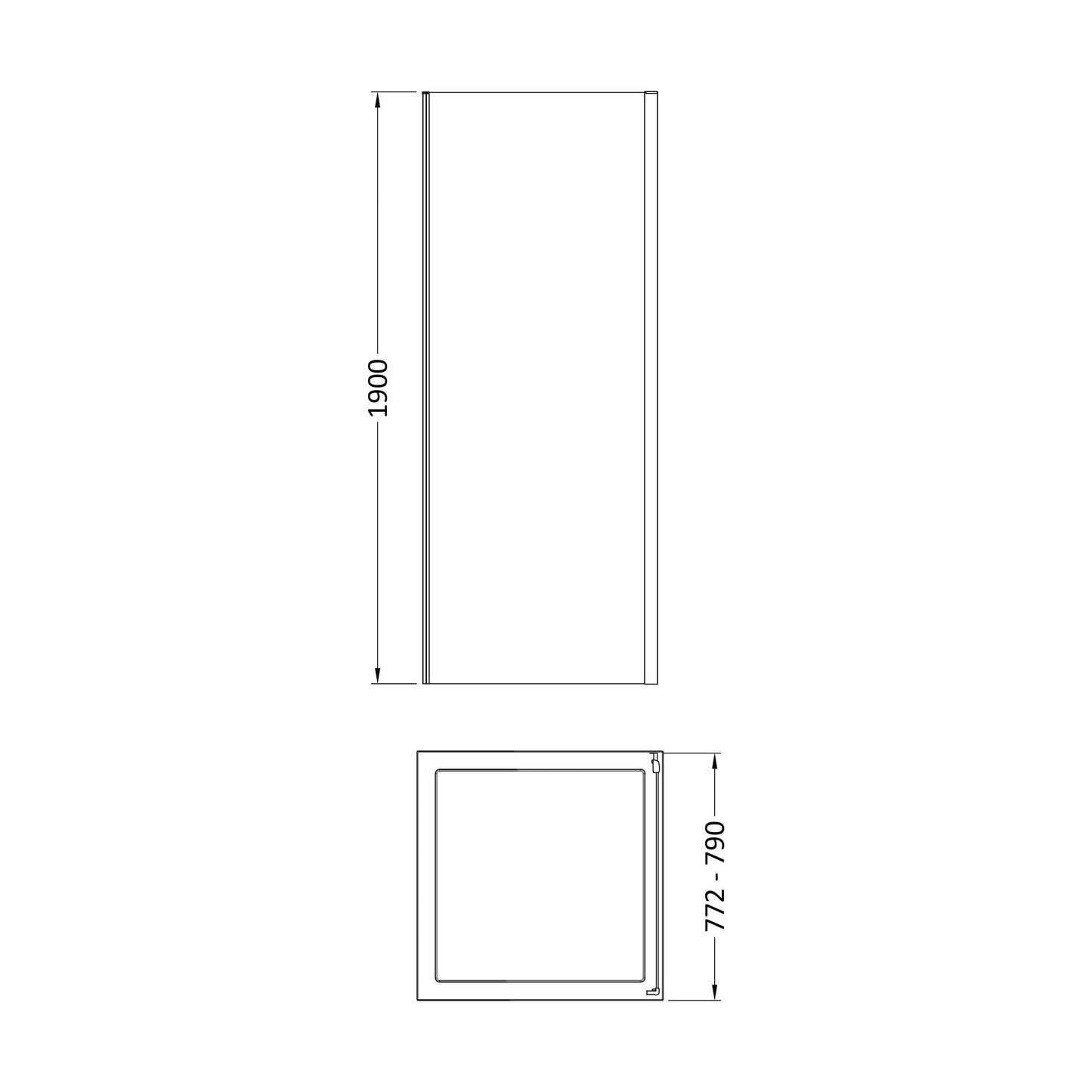 [BEETSP80BP] Almington 6mm Toughened Safety Glass Shower Side Panel - H: 1900mm - Choice of Size and Finish - Technical Drawing