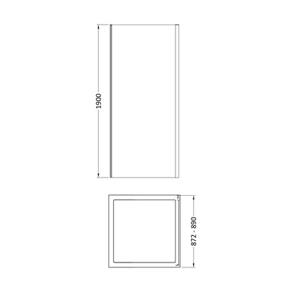 [BEETSP90BP] Almington 6mm Toughened Safety Glass Shower Side Panel - H: 1900mm - Choice of Size and Finish - Technical Drawing