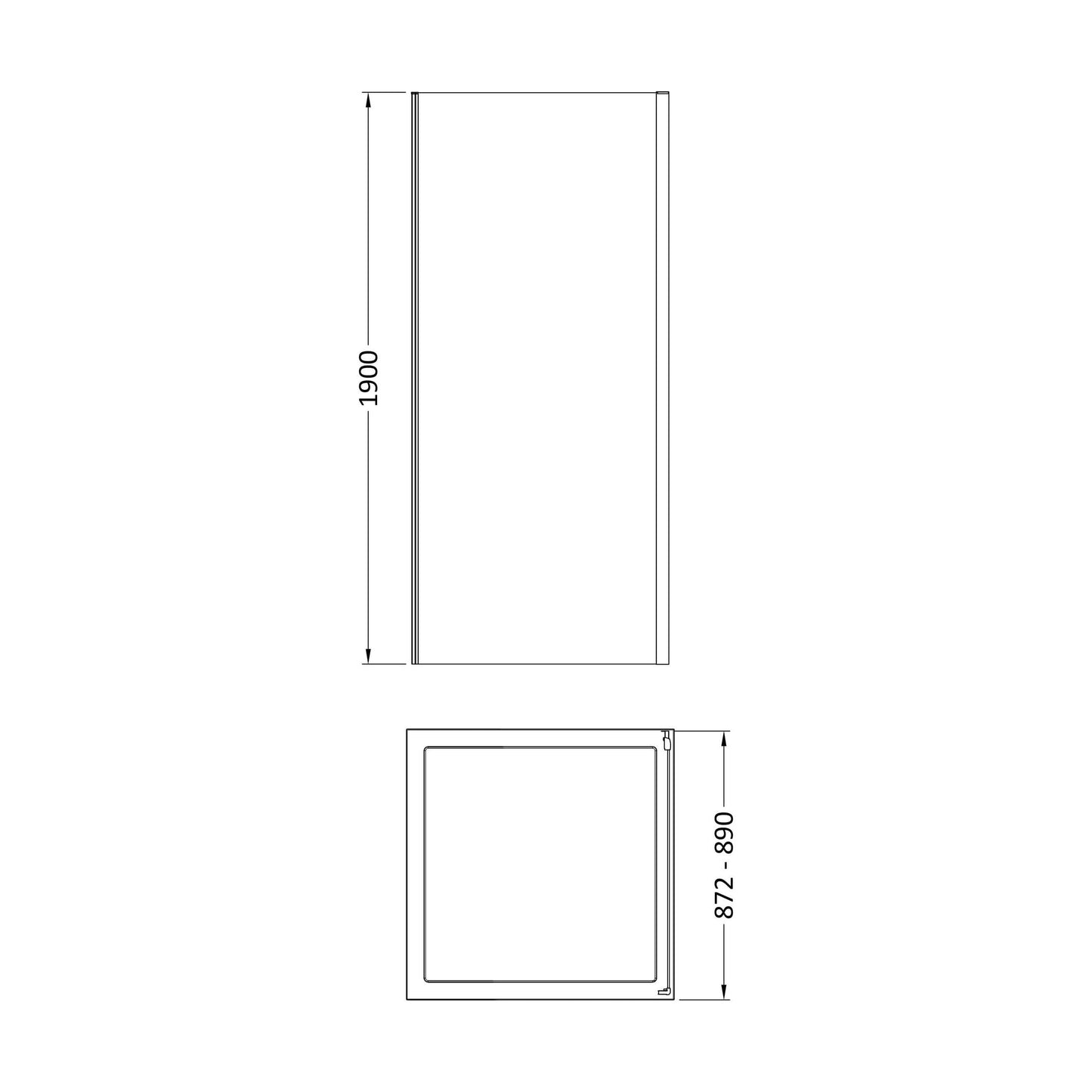 [BEETSP90] Almington 6mm Toughened Safety Glass Shower Side Panel - H: 1900mm - Choice of Size and Finish - Technical Drawing