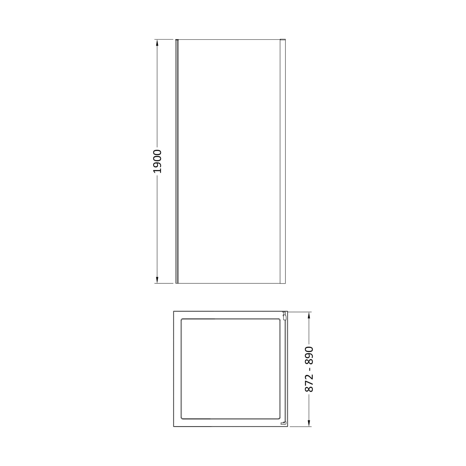 [BEETSP90] Almington 6mm Toughened Safety Glass Shower Side Panel - H: 1900mm - Choice of Size and Finish - Technical Drawing