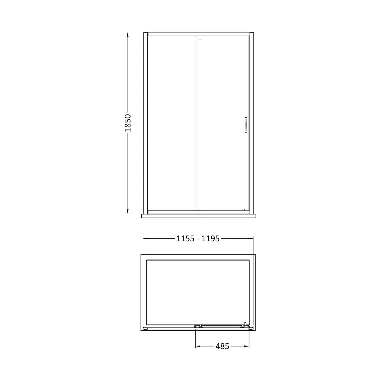 [BEETSQSL12] 1850x1200mm Sliding Shower Door - Technical Drawing