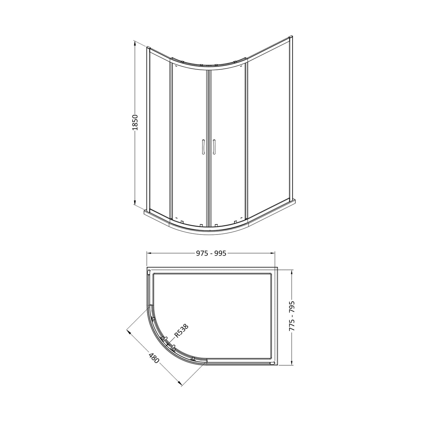 [BEETSQU108] 1850x1000x800mm Offset Quad Enclosure - Technical Drawing