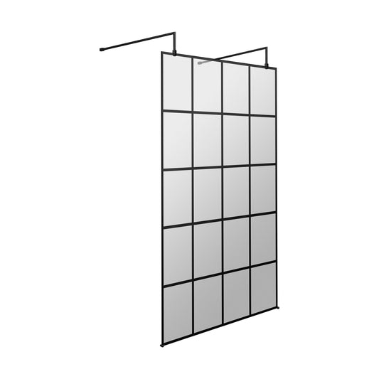 [BEFAF1000MB] Balterley Contemporary Bathroom 8mm Framed Wetroom Screen with Arms and Feet, Matt Black, 1950 x 700 x 14mm - Cutout