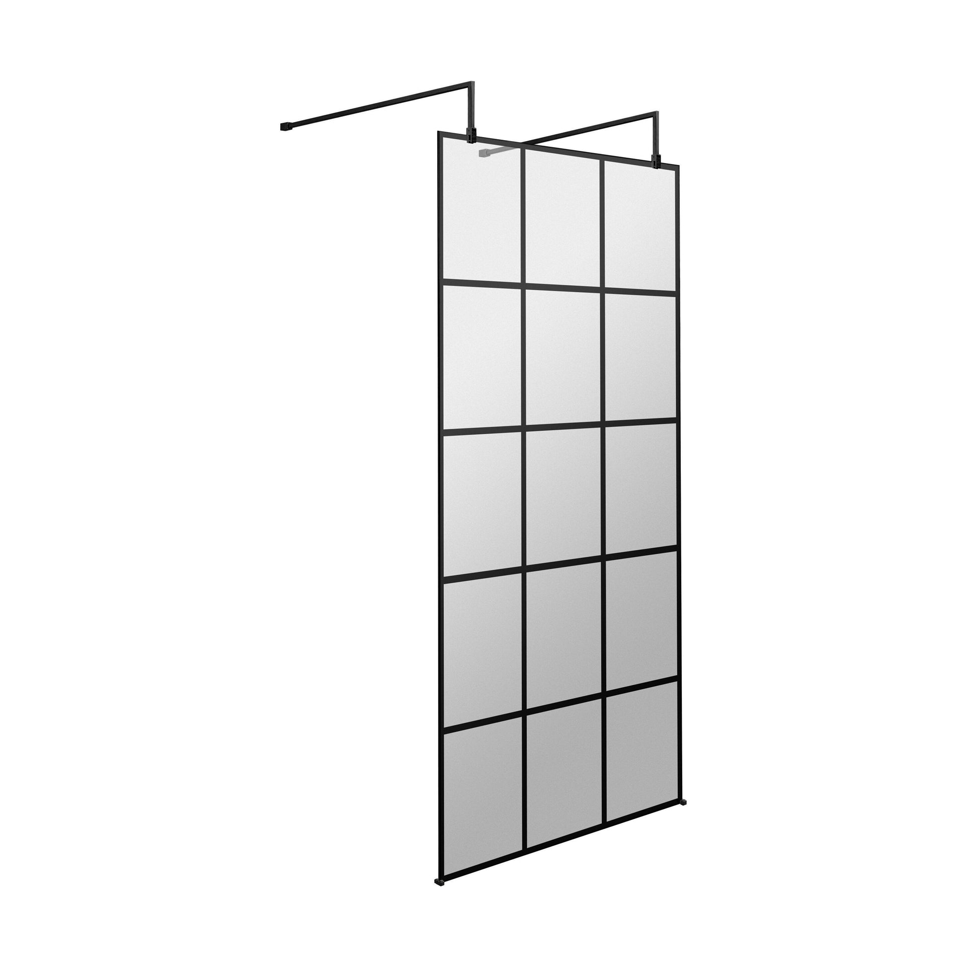 [BEFAF900MB] Balterley Contemporary Bathroom 8mm Framed Wetroom Screen with Arms and Feet, Matt Black, 1950 x 700 x 14mm - Cutout