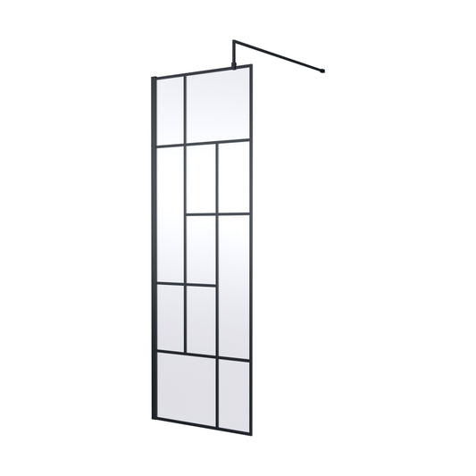 [BEFB070] Balterley Contemporary Bathroom Abstract Frame Design 8mm Glass Wetroom Screen, 1950 x 700 x 14mm, Matt Black - Cutout