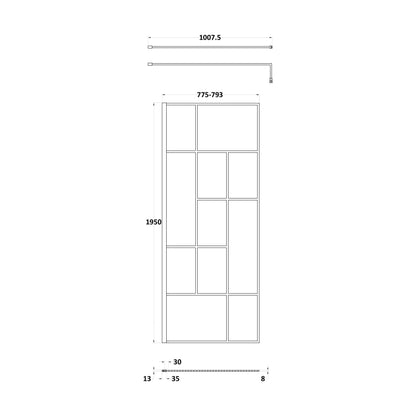 [BEFB080] Balterley Contemporary Bathroom Abstract Frame Design 8mm Glass Wetroom Screen, 1950 x 700 x 14mm, Matt Black - Technical Drawing