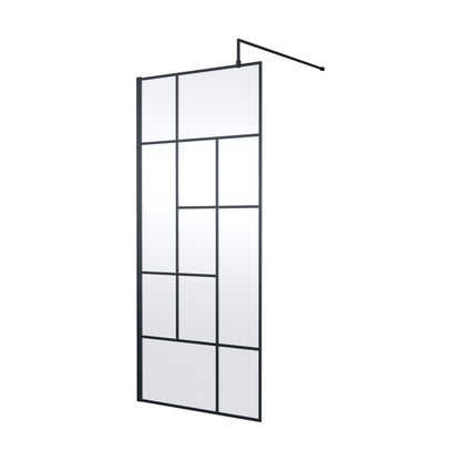 [BEFB090] Balterley Contemporary Bathroom Abstract Frame Design 8mm Glass Wetroom Screen, 1950 x 700 x 14mm, Matt Black - Cutout
