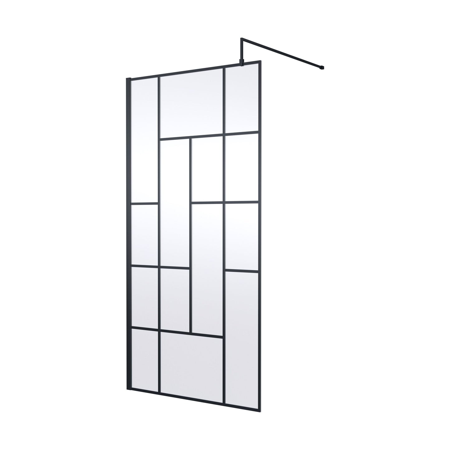[BEFB10] Balterley Contemporary Bathroom Abstract Frame Design 8mm Glass Wetroom Screen, 1950 x 700 x 14mm, Matt Black - Cutout