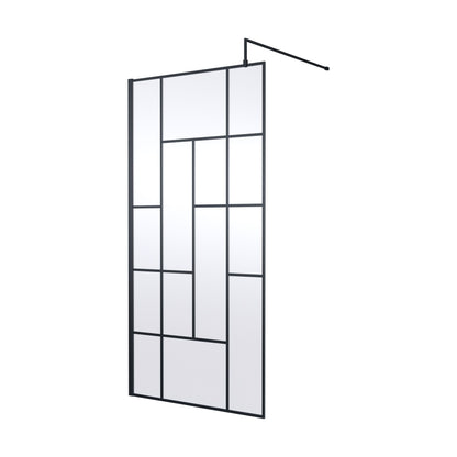 [BEFB10] Balterley Contemporary Bathroom Abstract Frame Design 8mm Glass Wetroom Screen, 1950 x 700 x 14mm, Matt Black - Cutout