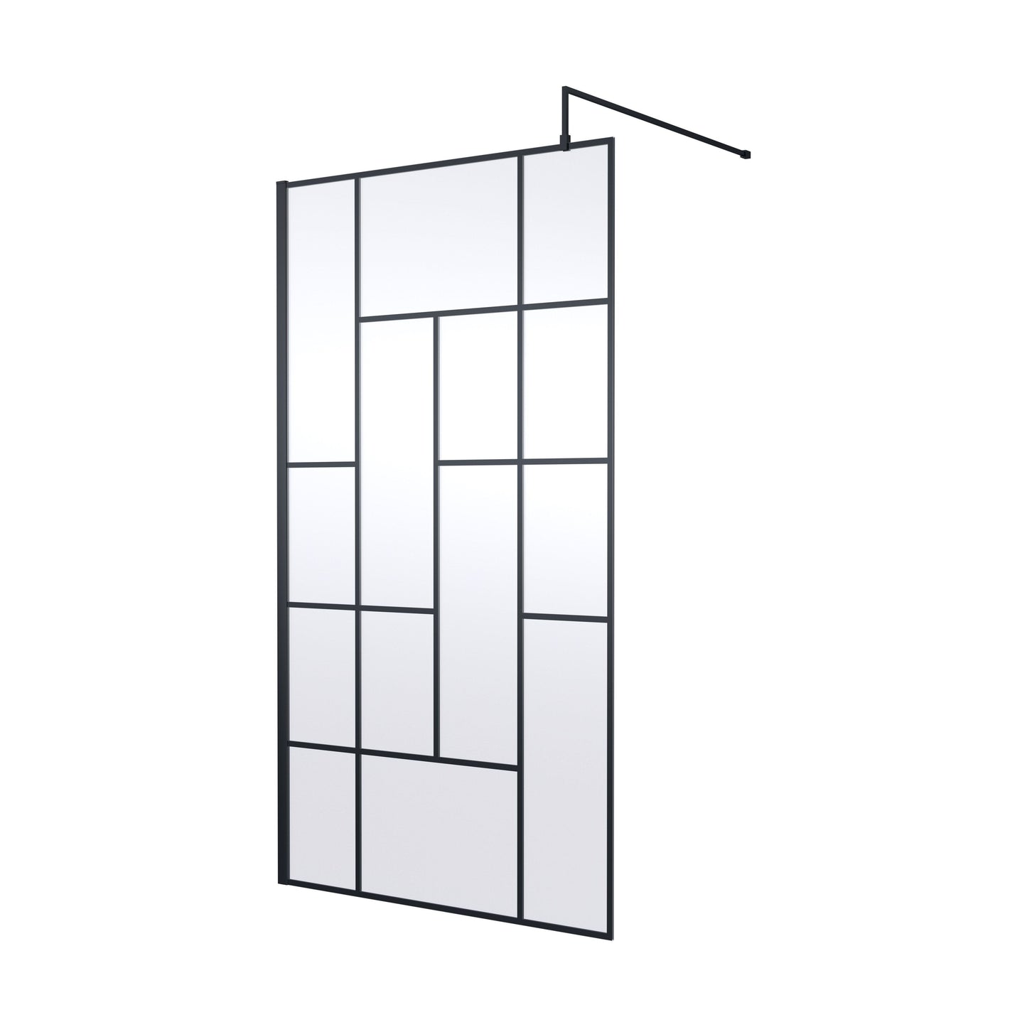 [BEFB11] Balterley Contemporary Bathroom Abstract Frame Design 8mm Glass Wetroom Screen, 1950 x 700 x 14mm, Matt Black - Cutout