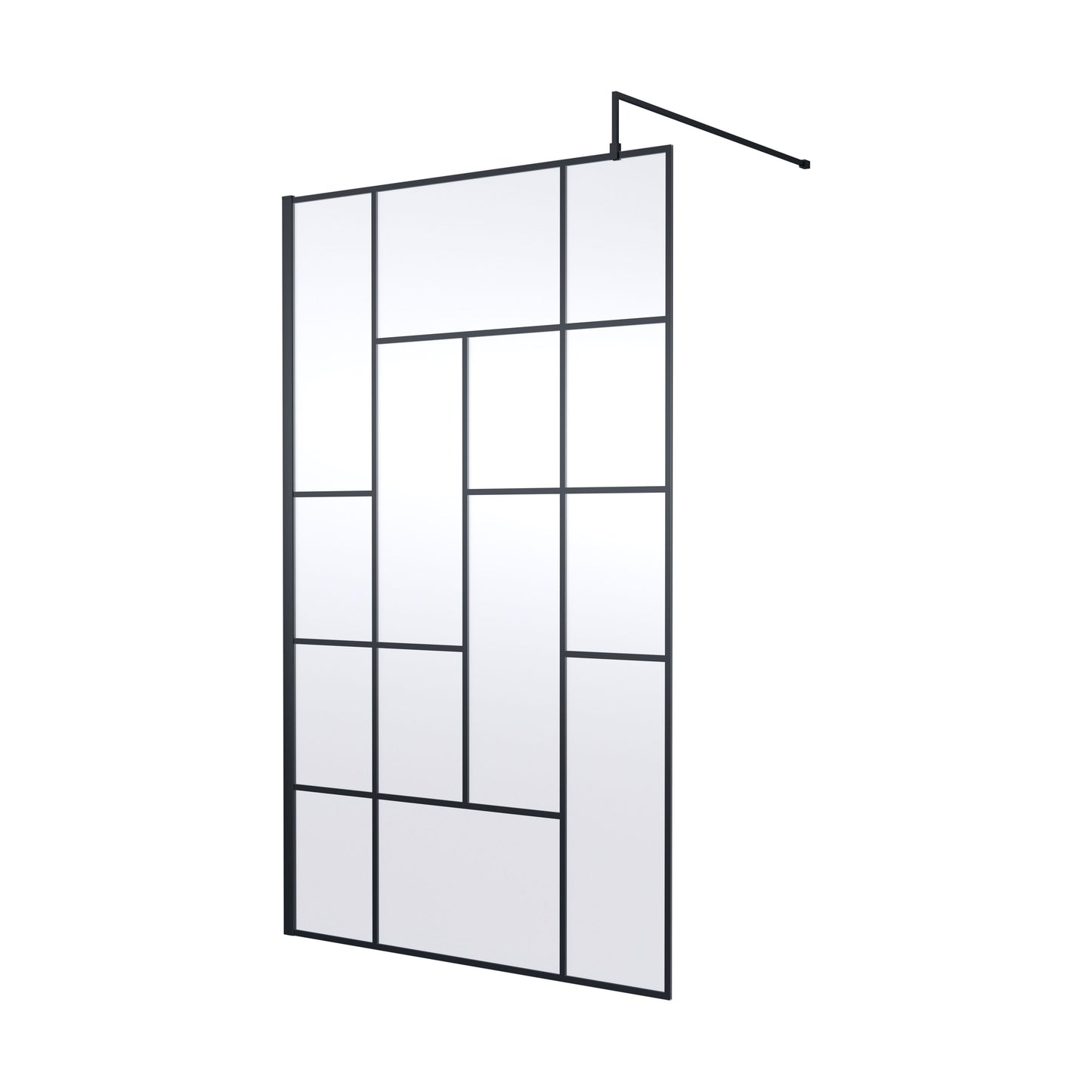 [BEFB12] Balterley Contemporary Bathroom Abstract Frame Design 8mm Glass Wetroom Screen, 1950 x 700 x 14mm, Matt Black - Cutout