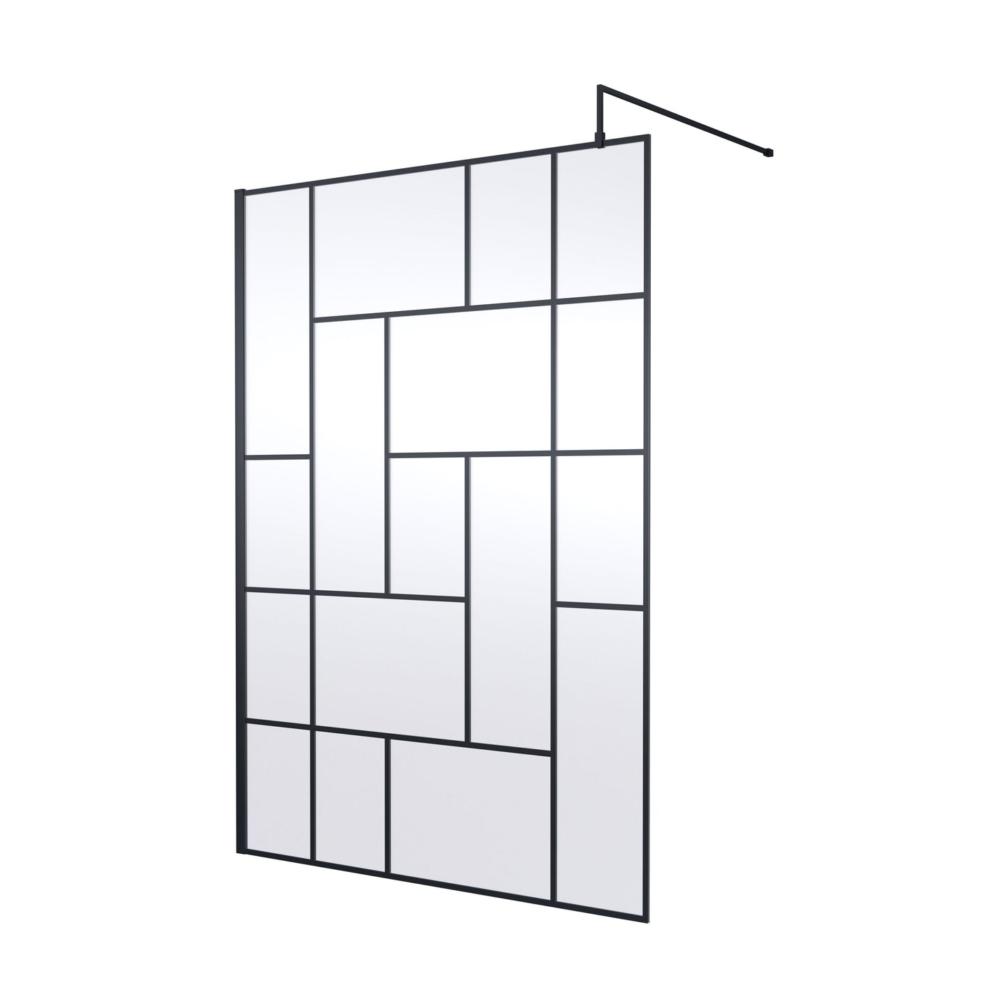 [BEFB14] Balterley Contemporary Bathroom Abstract Frame Design 8mm Glass Wetroom Screen, 1950 x 700 x 14mm, Matt Black - Cutout