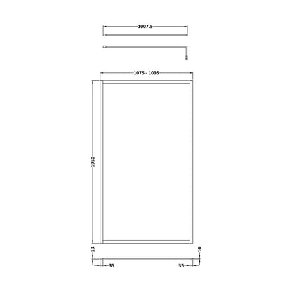 [BEFF1100MB] Balterley Contemporary Bathroom 8mm Glass Full Outer Frame Wetroom Screen, Matt Black, 1950 x 1100 x 1000mm - Technical Drawing