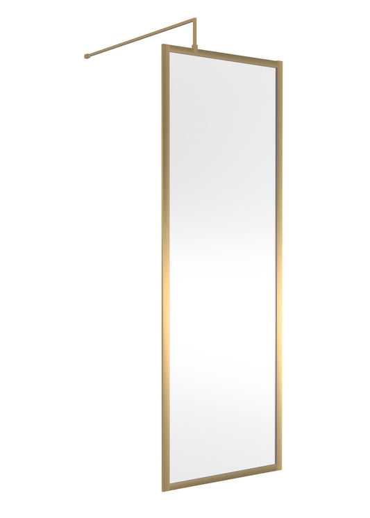 Balterley Contemporary Bathroom 8mm Glass Full Outer Frame Wetroom Screen, Brushed Brass, 1950 x 700 x 1000mm